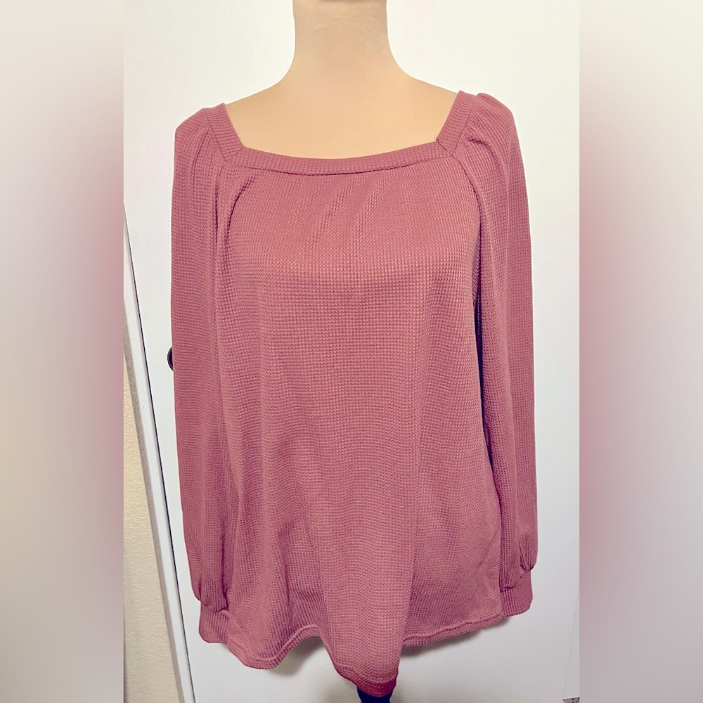 New women’s long sleeve square lantern neck dusty pink top shirt blouse large xl